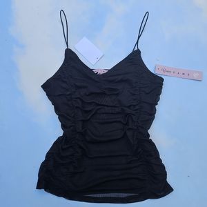 Black Mesh & Knit Ruched Cami Top Sexy Cami Top Trendy Cami Top